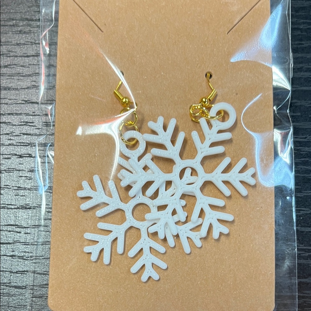 White Snowflake Earrings Gold Plated Hypoallergenic